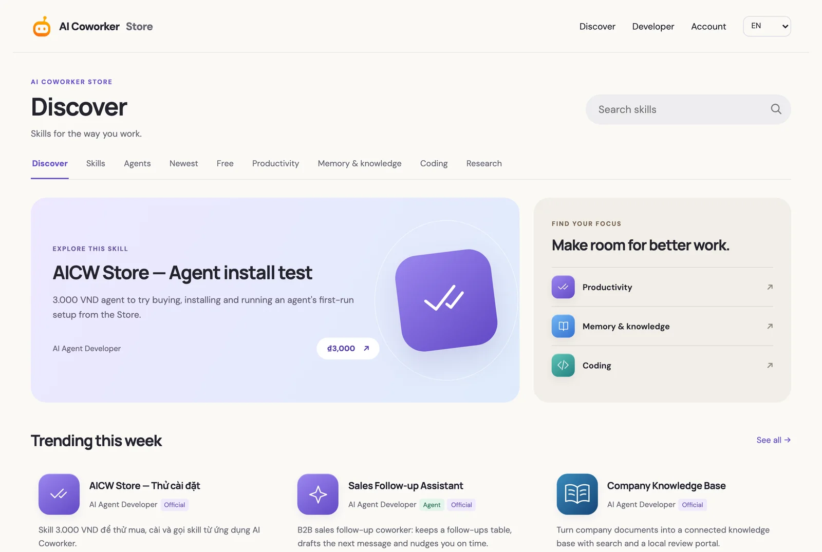 AI Coworker Store — Discover